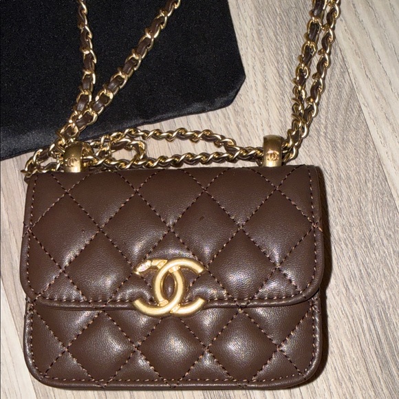 Chanel Dark Brown Quilted Mini Bag with Gold Chain - Picture 4 of 14